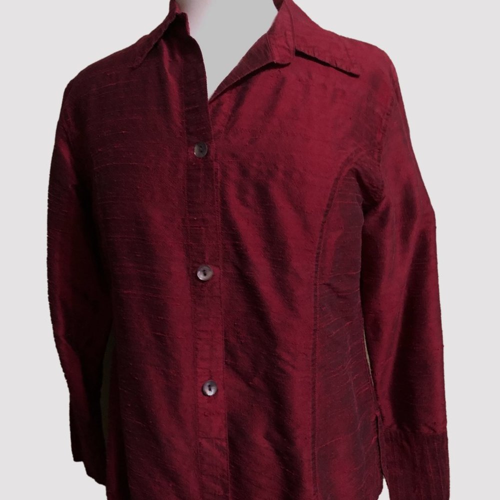 ANU by Natural Red 100% Raw Silk Collared Blouse - Size M